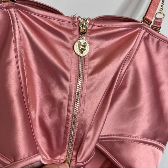Honey Birdette Womens Size 38DD Lauren Dusty Rose Bustier NEW Satin Gold Chain